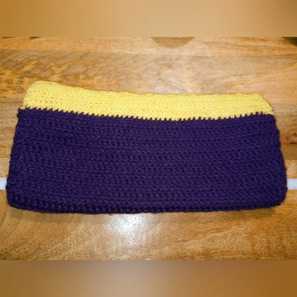 Handcrafted Crochet Clutch in Purple & Yellow with Pearlized Bead Buttons